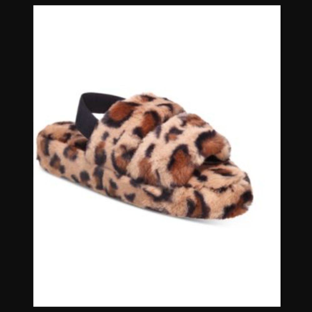 Jenni Leopard Print Fuzzy Slippers Size Large‎
